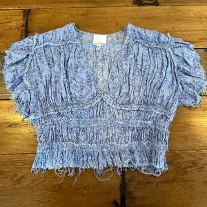 Skylar + Madison Purple Floral V-Neck Short-Sleeve Crop Top Size M